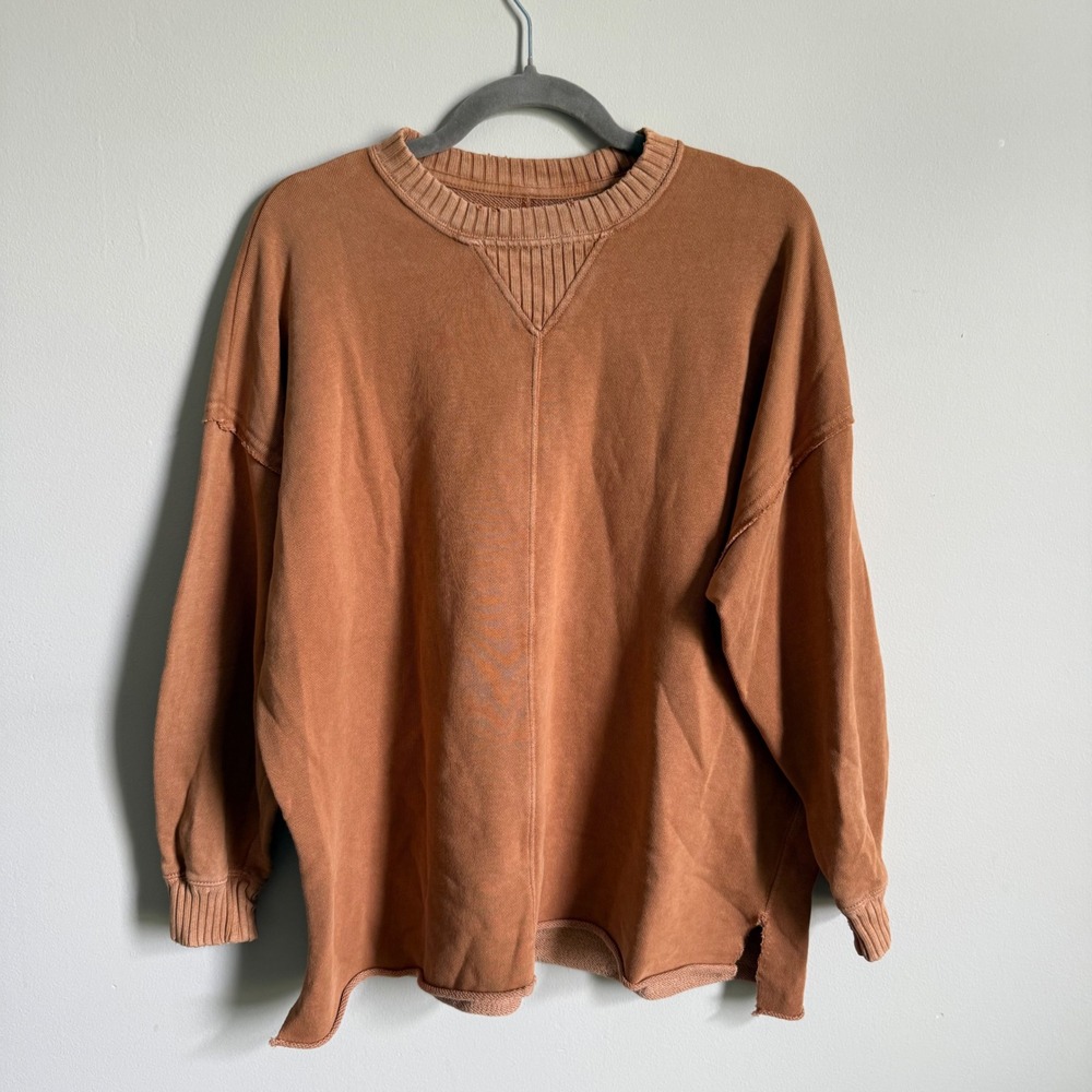 Aerie Down To Earth Crewneck Sweatshirt Rust Terracotta Oversized Pullover XS